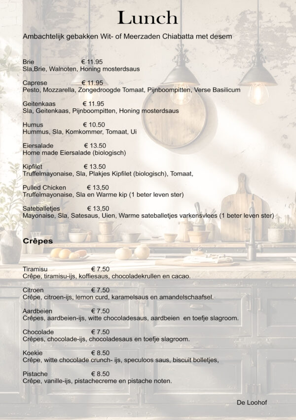 menukaart lunch De Loohof